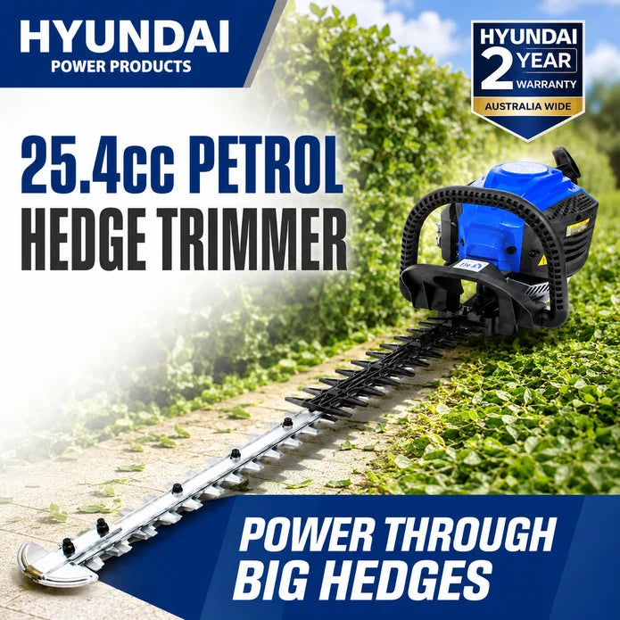 Hyundai 25.4cc Petrol Hedge Trimmer – Double Reciprocating Blade, Rotatable Handle, Easy Start