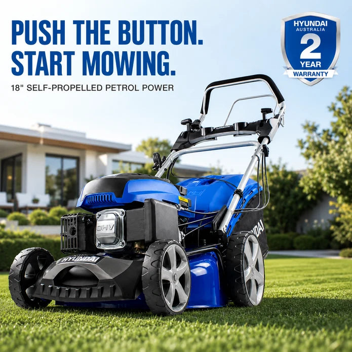 Hyundai 18" Petrol Lawn Mower – Self-Propelled, 139cc, Electric Start, 6 Heights