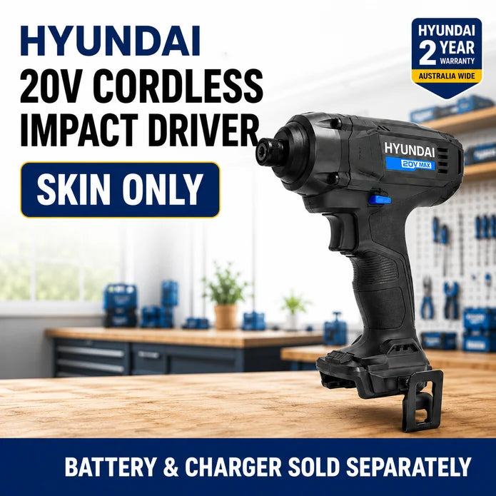 Hyundai 20V Cordless Impact Driver – 180Nm Torque, 3000ipm, LED Light, Variable Speed - Skin Only