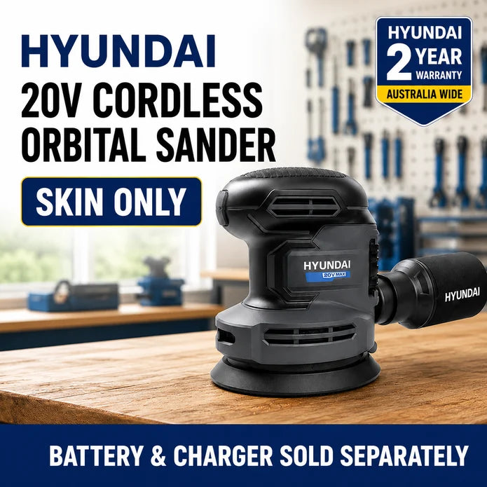 Hyundai 20V Cordless Orbital Sander – 5” Pad, Dust Collection, Variable Speed Control – Skin Only
