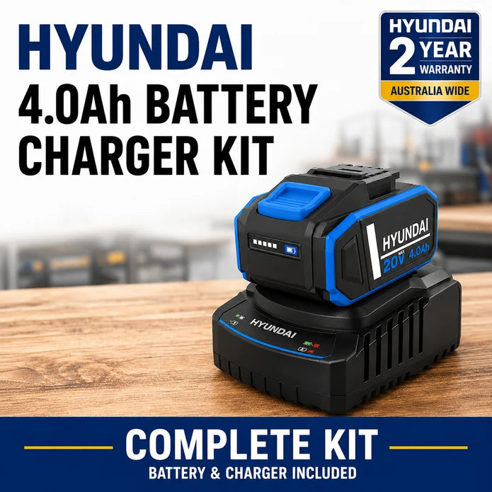 Hyundai 20V 4Ah Lithium-Ion Battery & Charger Kit – for Hyundai 20V Cordless Power Tools - Fast Charging, Compact, Reliable