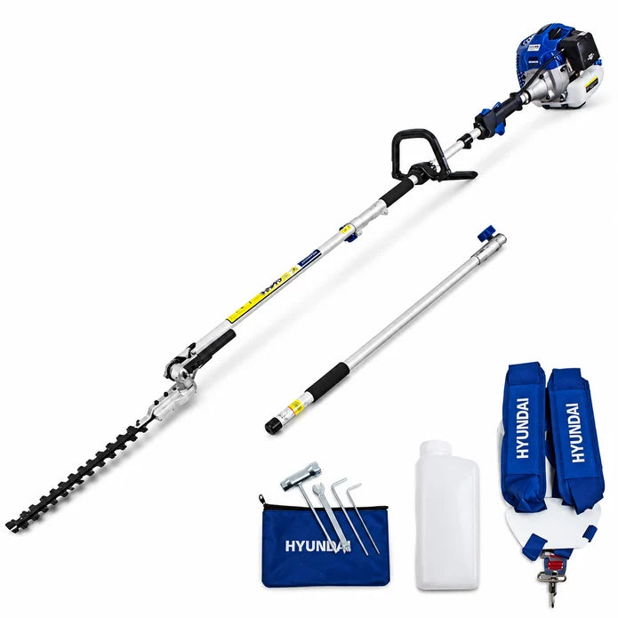 Hyundai 33cc Petrol Pole Hedge Trimmer – 3m Reach, Dual Blade, Pivot Head